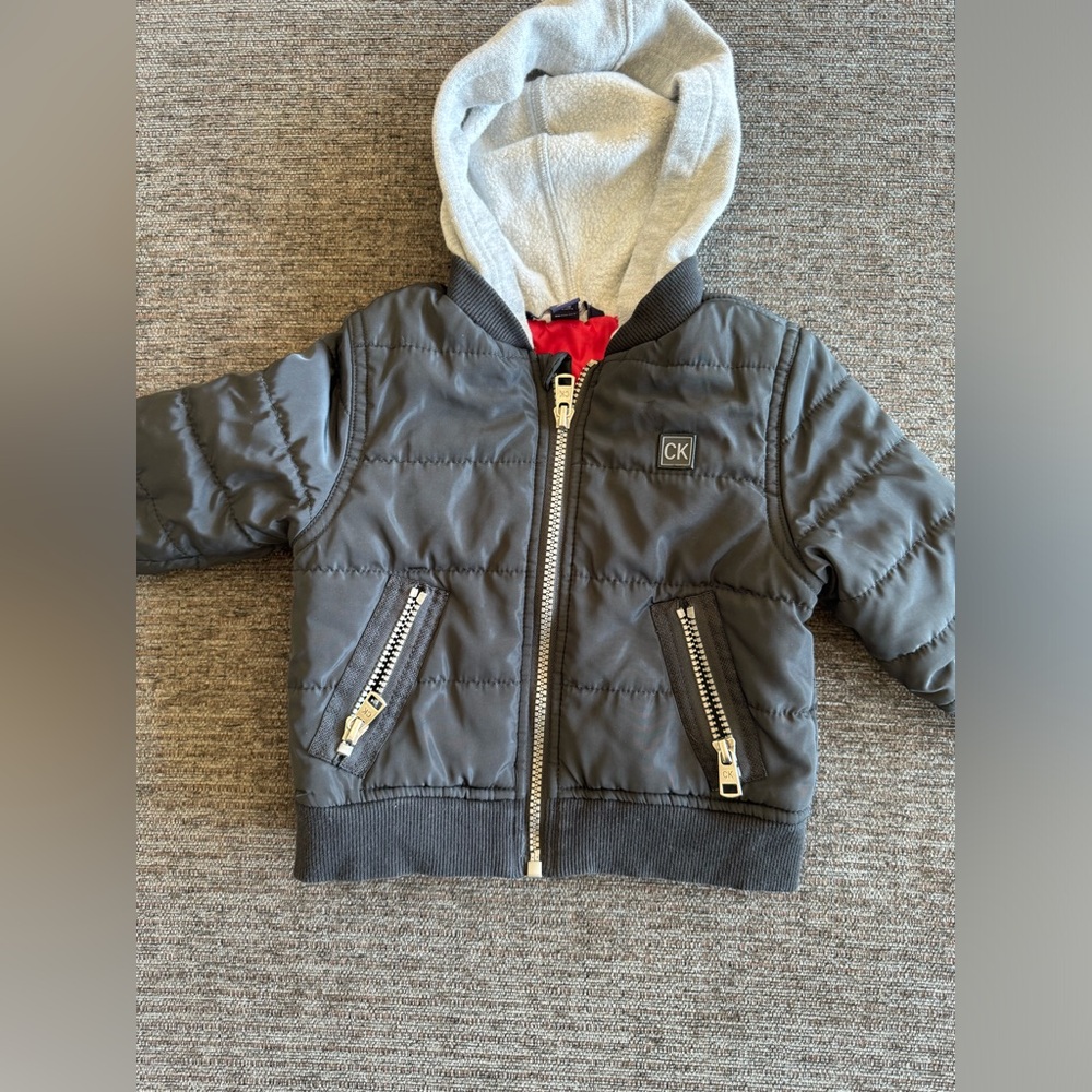 Calvin Klein Layered Look Bomber Hoodie Jacket. Infant Size 12M. Black. CK logo